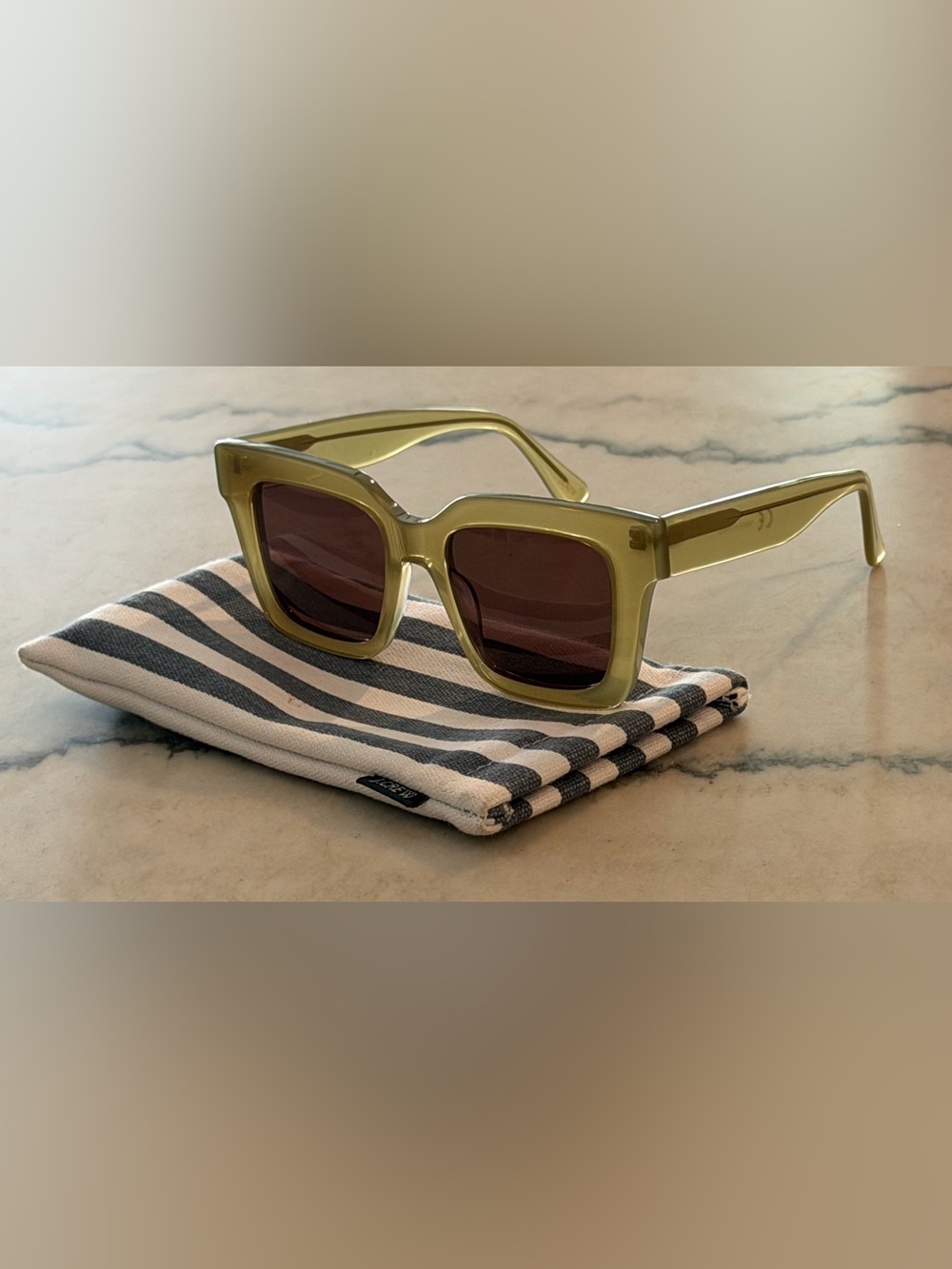 J. Crew Olive Green Square Sunglasses with Brown Lenses.
